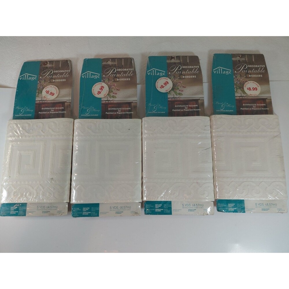 4 Rolls Village Decorative Paintable Wallpaper Borders Prepasted Vinyl Greek Key